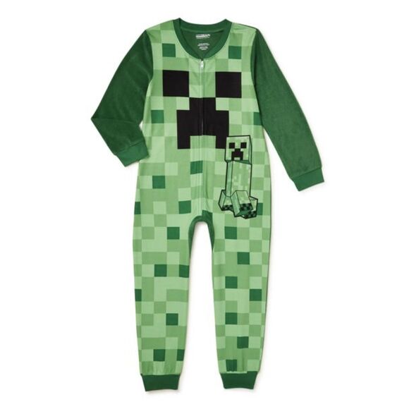 MINECRAFT Boys Sleeper CREEPER UNION SUIT PAJAMAS 1-PC FLEECE NWT - Picture 1 of 12